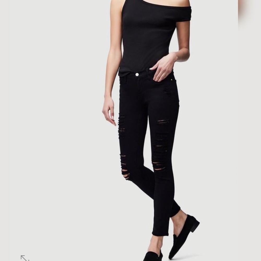 FRAME Le Skinny Jeanne Le Color Ripped Film Noir